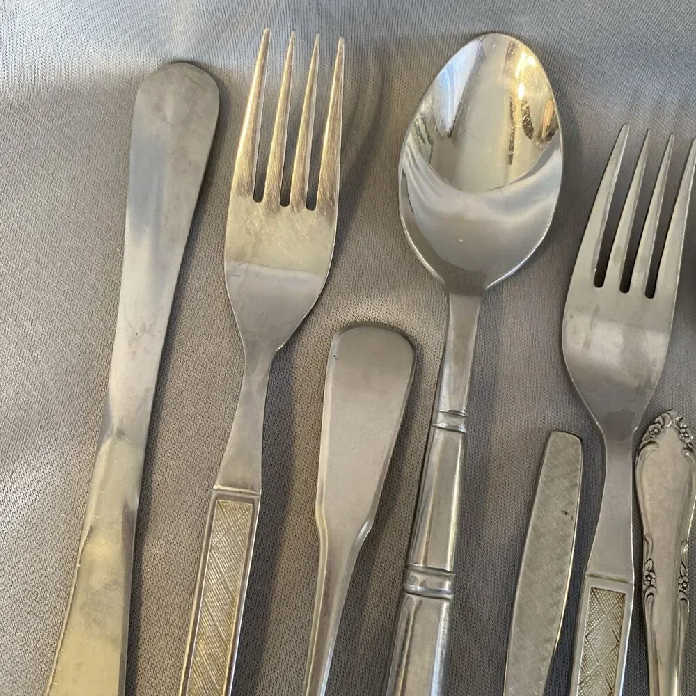 Vintage Lot Mixed Stainless Steel Flatware Silverware MCM Floral Textured Atomic